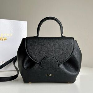 Polene Numero Un Nano textured black leather bag